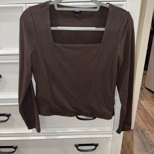 Express Brown Square-Neck Long Sleeve Top